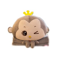 Grey Monkey Pattern 3 In 1 Plush Blanket Pillow Air Condition Quilt Multifunctional Office Car Pillow Cushion