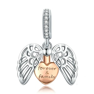 Guardian Wings Family Pendant Charm for Women Bracelet Rose Gold Color Heart Silver plating Jewelry