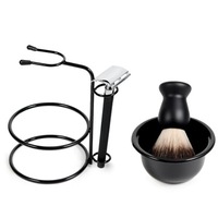 Hair Brush+Stainless Steel Shaving Razor Stand+Plastic Bowl/Mug Set