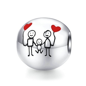 Happy Family Beads Silver plating My Family Round Charms Fit Bracelet Pendant Heart Lucky Jewelry