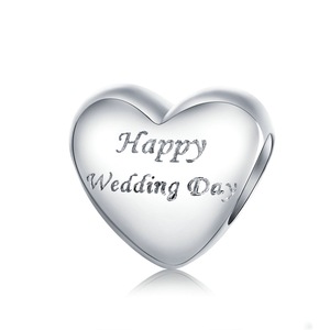 Happy Wedding Day Beads Silver plating Heart Charms Pendant Fit DIY Bracelet Necklace Jewelry