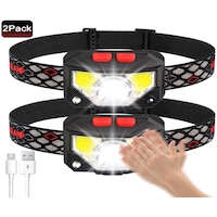 Headlamp Flashlight, 800 Lumens Ultra Bright USB Rechargeable Headlight, 8 Modes Work Light, Waterproof Head Lights with Motion Sensor, 2Pack