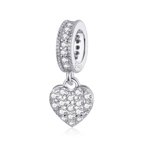 Heart Dangle Charms Silver plating Dazzling Bead Pendant Fit Bracelet Jewelry