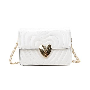 Heart Lock Love Sewing Thread PU Leather Single Shoulder Bag Ladies Handbag Messenger Bag (White)