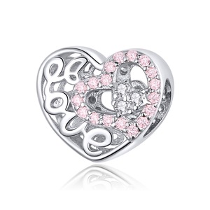 Heart Shape Charm Fit Silver plating Bracelet Pink Heart In Heart Love Openwork Beads Fashion Jewelry