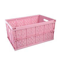 Household Car Foldable Heavy Duty Durable Plastic Storage Box Organizer Basket Water Bucket PINK COLOR