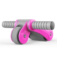 Household Multifunctional Abdominal Exercise Device Folding Double Wheel Bearing Roller Mute Sports Equipment-Pink