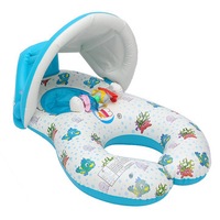 Inflatable Mother Baby Swimming Ring Swim Pool Water Seat Float With Canopy Sunshade
