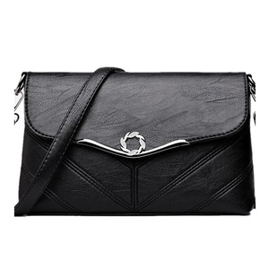 Inlaid Rhinestone Magnetic Buckle PU Leather Single Shoulder Bag Ladies Handbag Messenger Bag (Black)