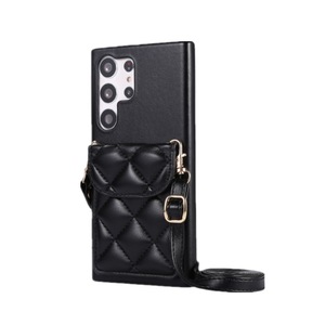 J02 PU Leather Cross Body Neck Rope Mobile Cell Phone Bag with Pocket Suitable for S23u (black)