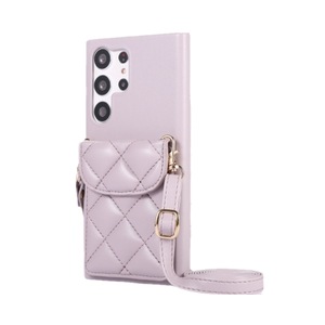 J02 PU Leather Cross Body Neck Rope Mobile Cell Phone Bag with Pocket Suitable for S23u (purple)