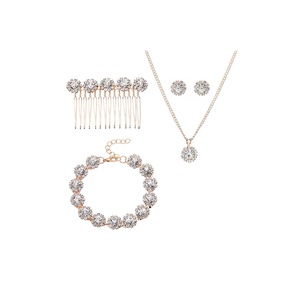 Jewelry For Brides With Comb Earrings Necklace Bracelets 5 Pieces - Rose Gold