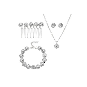 Jewelry For Brides With Comb Earrings Necklace Bracelets 6 Pieces - Silver