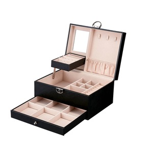 jewelry organizer box with mirror, leather jewelry accessories storage holder for necklace/ earring /watch/cosmetic,new arrival