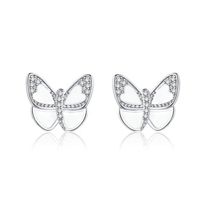 Jewelry White Butterfly Stud Earrings for Women Silver plating