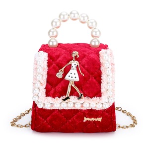 Kids Mini Clutch Bag Autumn Winter Velour Girls Coin Pouch Messenger Bag Little Girl Party Pearl Hand Bags Purse