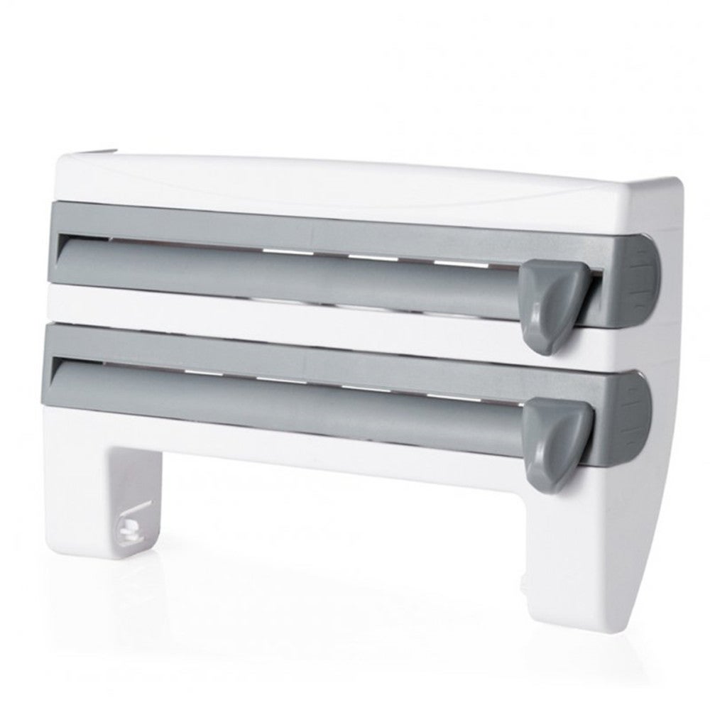 Kitchen Storage Box Rack with Cutter for Aluminum Foil Grilled Paper Tissue Roll Gray blue