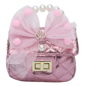 Korean Style Kids Mini Pures and Bags Cute Girls Bow Crossbody Bag Baby Small Party Pearl Hand Bags Tote Toddler Coin Pouch