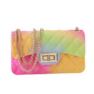 Korean Style New Women Modis Jelly Chain Bag PVC Rainbow Printed Shoulder Bag Crossbody Female Messager Ladies Handbag