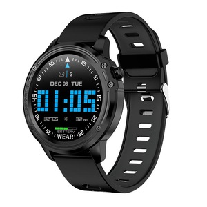L8 ECG+PPG Heart Rate Blood Pressure O2 Monitor 1.22inch Full-round Touch Screen Weather Push bluetooth Music IP68 Depp Waterproof Smart Watch BLACK COLOR