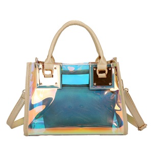 Large capacity holographic waterproof transparent tote bag transparent pvc jelly bag handbag female waist bag