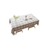 Lattice Cotton and Linen Tablecloth Wrinkle Prevention Mildew Proof Tablecloth - BLACK