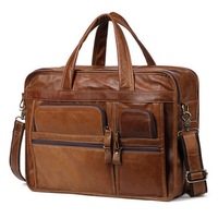 Leather Handbag Zipper Men Business Handle Briefcases Bags Shoulder Bag