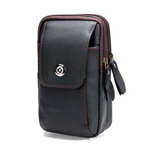 Leather Zipper Belt Pouch Bag Vintage Phone Tactical Waist Bag Storage Holder Pack BLACK COLOR