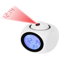 LED Projector Alarm Clock Multi-Function Digital Temperature Display Voice Talking Projection Clock 12/24 Hour Switched Home Decor-WHITE