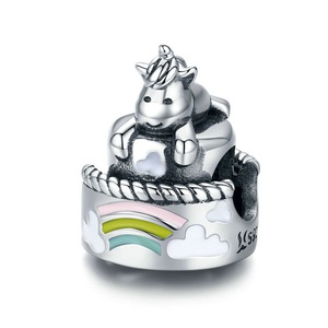 Licorne on Cake Beads Women Charm Silver plating Fit Bracelet & Bangle Jewelry