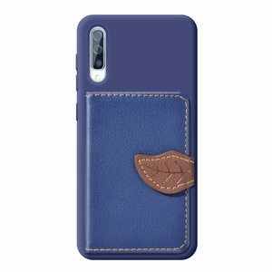 Litchi Pattern Card Bag Wallet Bracket + TPU Phone Case with Card Slot Wallet Bracket Function For Galaxy A50(Blue)