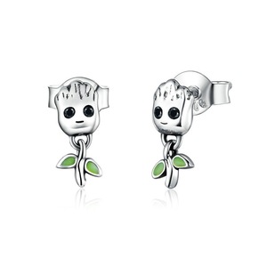 Little Tree Man Stud Earrings for Women Cartoon Jewelry Gift for Girl Silver plating Jewelry