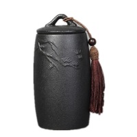 Loose Peak Pattern Stoneware Tea Cans Storage Tanks Ceramic Tea Set Tea Ceremony Accessories(Black)