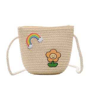 Lovely Children's Woven Shoulder Crossbody Bag Vintage Baby Girls Mini Straw Coin Purse Summer Kids Wallet Accessories