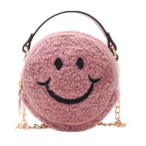 Lovely Children Small Crossbody Bags Soft Plush Cute Baby Girls Coin Purse Handbags Fashion Smiley Kids Mini Round Shoulder Bag
