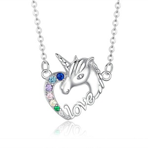 Lucky Licorne Heart Short Neckalce for Women Short Choker Silver plating Girl Collier Fashion Jewelry