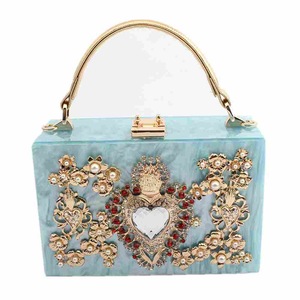 Luxury Acrylic Box Evening Clutch Bags Women Diamond Handbag for Female Shoulder Bag Pearl Heart-shaped Purse