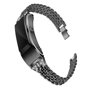 Luxury Bling Rhinestone Diamonds Stainless Steel Metal Bracelet Replacement Bangle Wristband Straps for Huawei B5 Smart Watch-BLACK