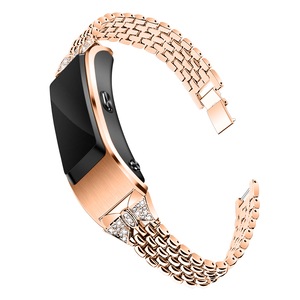 Luxury Bling Rhinestone Diamonds Stainless Steel Metal Bracelet Replacement Bangle Wristband Straps for Huawei B5 Smart Watch-ROSE GOLD