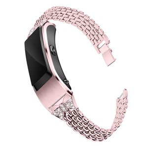 Luxury Bling Rhinestone Diamonds Stainless Steel Metal Bracelet Replacement Bangle Wristband Straps for Huawei B5 Smart Watch-ROSE POWDER
