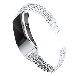 Luxury Bling Rhinestone Diamonds Stainless Steel Metal Bracelet Replacement Bangle Wristband Straps for Huawei B5 Smart Watch-SILVER
