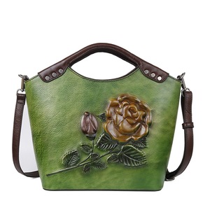 Luxury Handbags Women Bags Designer Genuine Pu Leather Bag Ladies Vintage Floral Shoulder Bag Female Embossed Messenger Bags