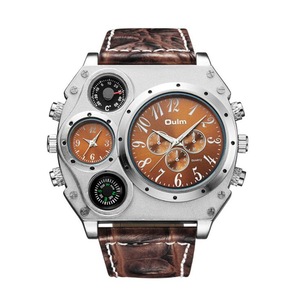 Men Business Quartz Watch Stylish Luxury Leather Watchband Two Time Zones Wristwatch
