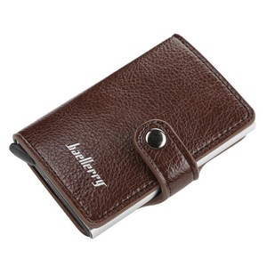 Men Business RFID Anti-scan Mini Magic Automatic Credit Card Metal Coins Bag Wallet ID Card Holder COFFEE COLOR