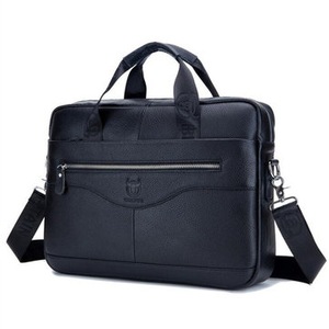 Men Genuine Leather Shoulder Bag Business Travel Crossbody Messenger Handbag Briefcase BLACK COLOR