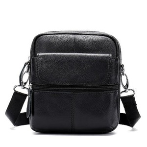 Men Genuine Leather Shoulder Bag Messenger Crossbody Handbag Outdoor Travel BLACK COLOR