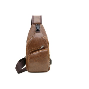 Men PU Sling Chest Pack Crossbody Travel Sport USB Charging Chest Phone Pouch Bag Port Shoulder Messenger Sling Bag