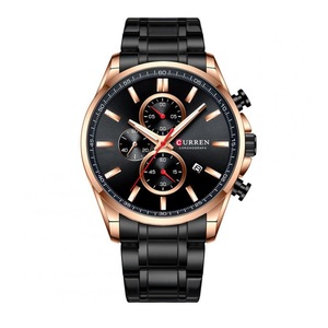 Men Quartz Watch Chronograph Date Luminous Waterproof Stainless Steel Band Business Wristwatch Black