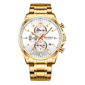 Men Quartz Watch Chronograph Date Luminous Waterproof Stainless Steel Band Business Wristwatch Gold