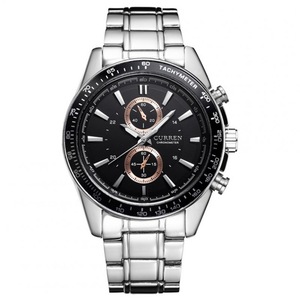 Men Quartz Watch Waterproof Stainless Steel Band Fake Sub-dial Male Business Wristwatch Black